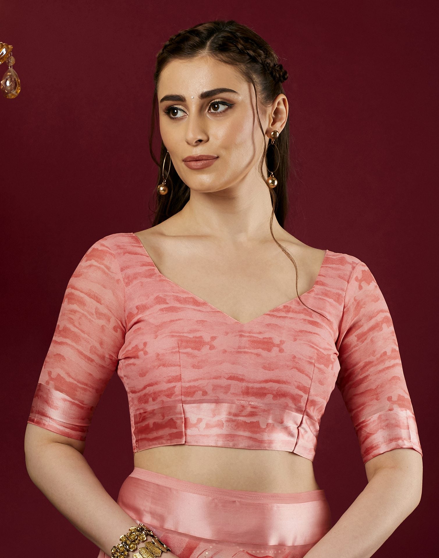 Light Rose Pink Georgette Printed Saree