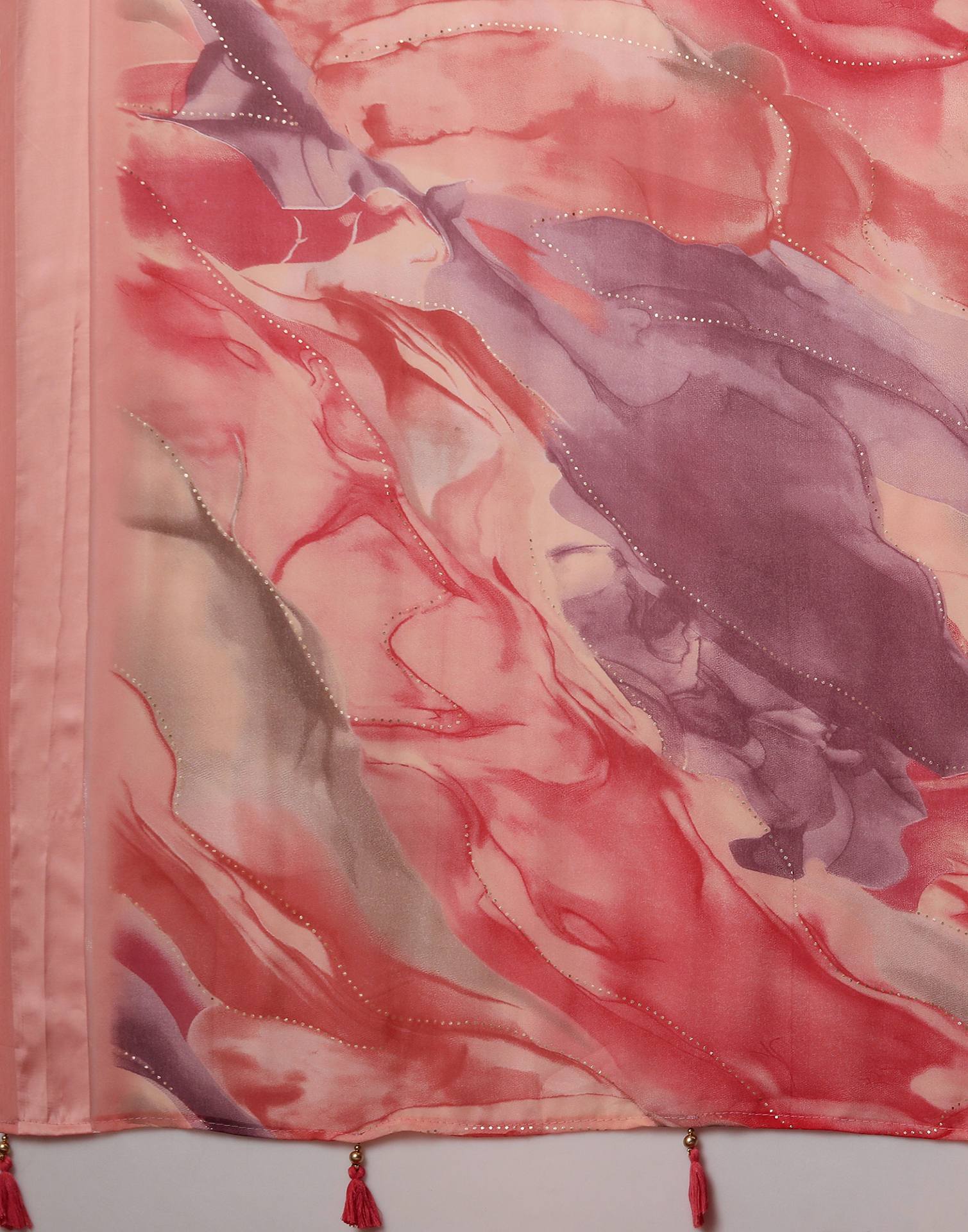 Light Rose Pink Georgette Printed Saree