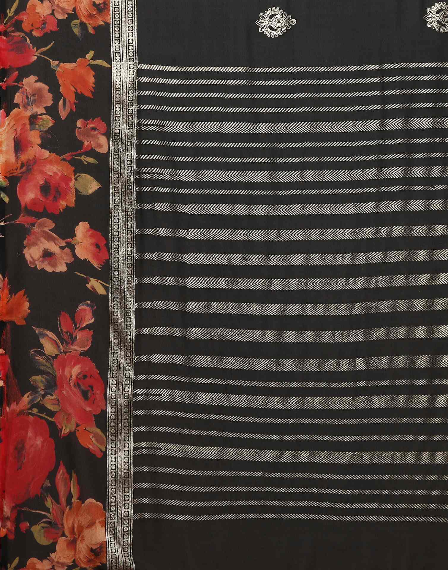 Black Georgette Floral Printed Saree