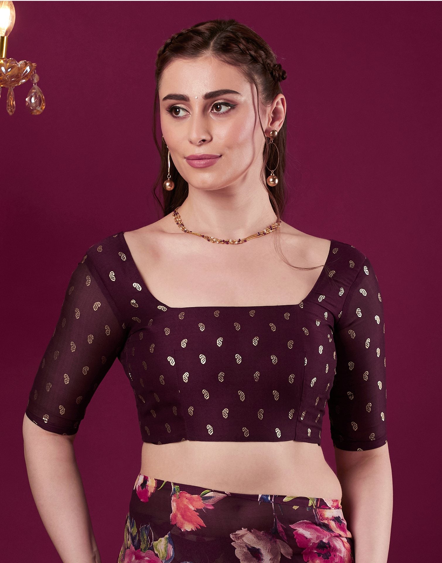 Wine Georgette Floral Printed Saree