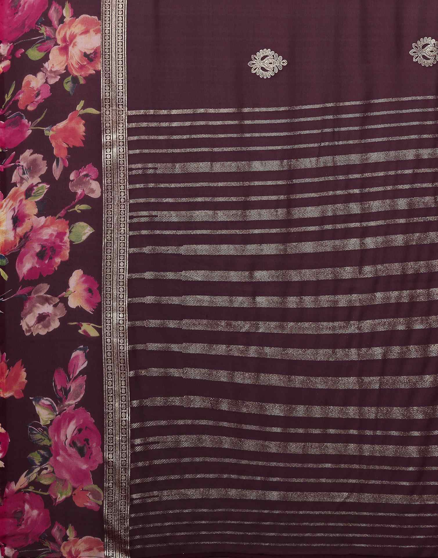 Wine Georgette Floral Printed Saree