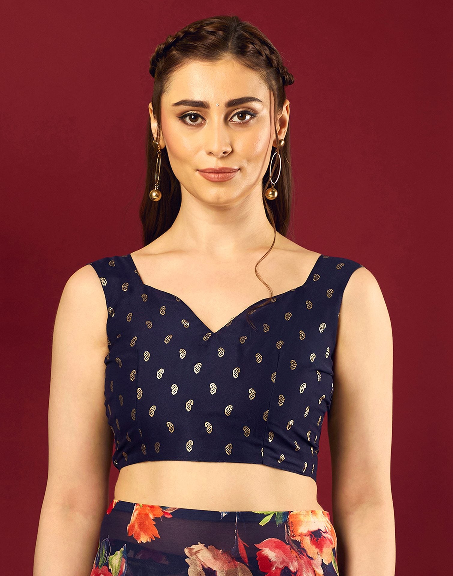Navy Blue Georgette Floral Printed Saree