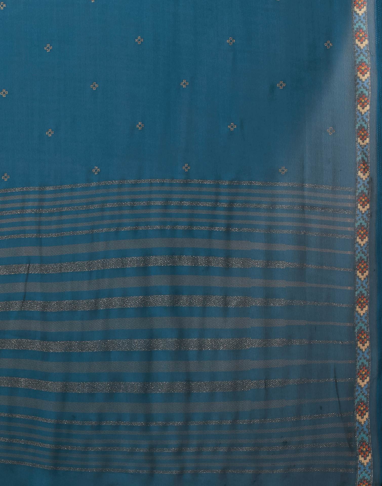Rama Blue Georgette Printed Saree