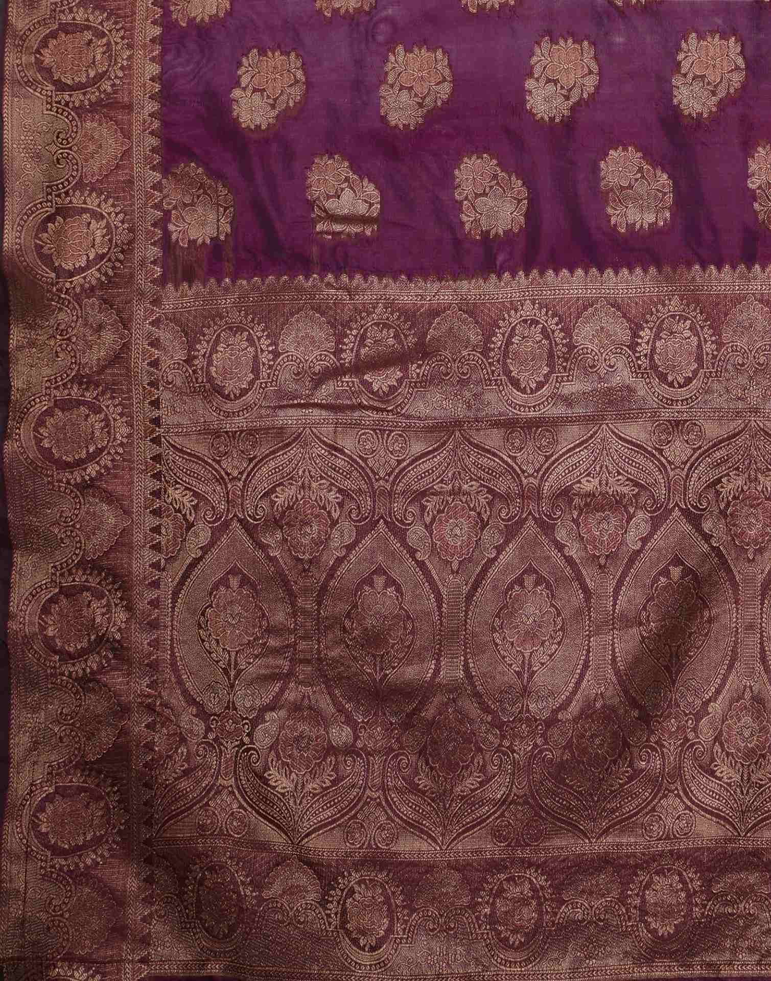 Wine Organza Woven Banarasi Saree