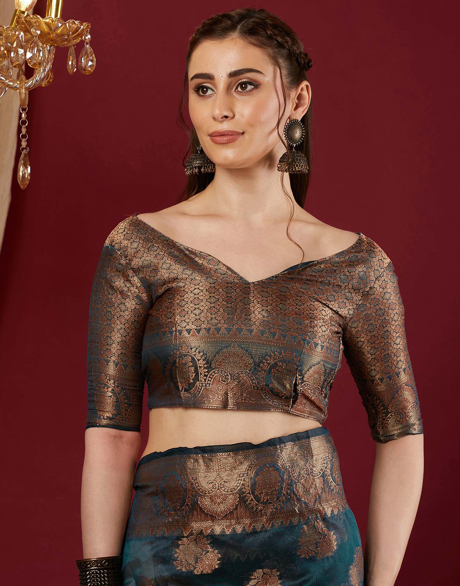 Rama Blue Organza Woven Banarasi Saree