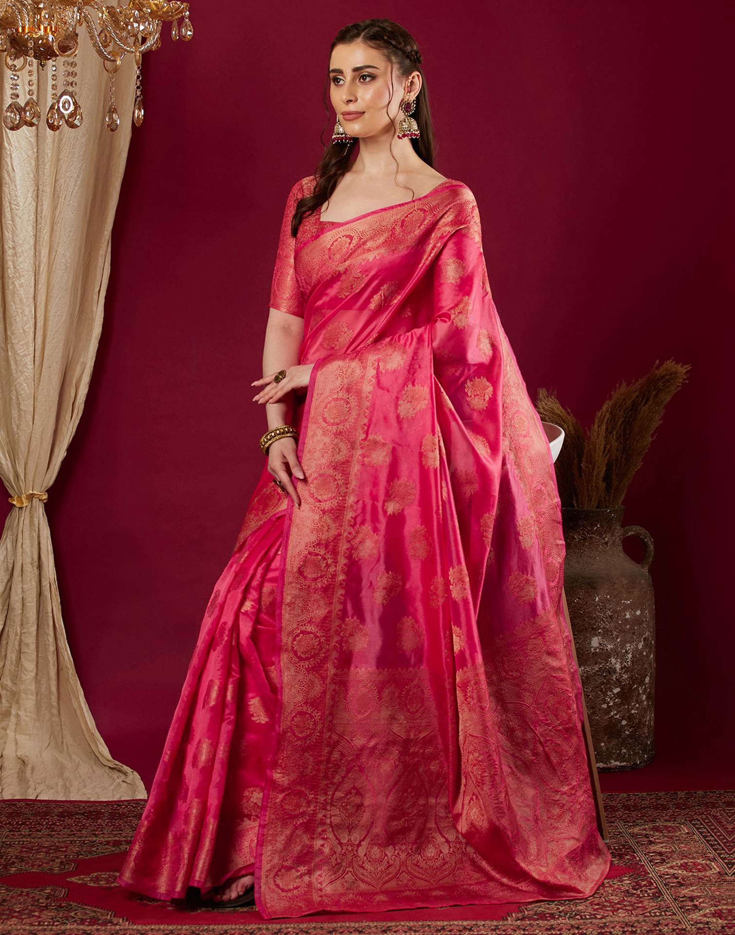 Pink Organza Woven Banarasi Saree