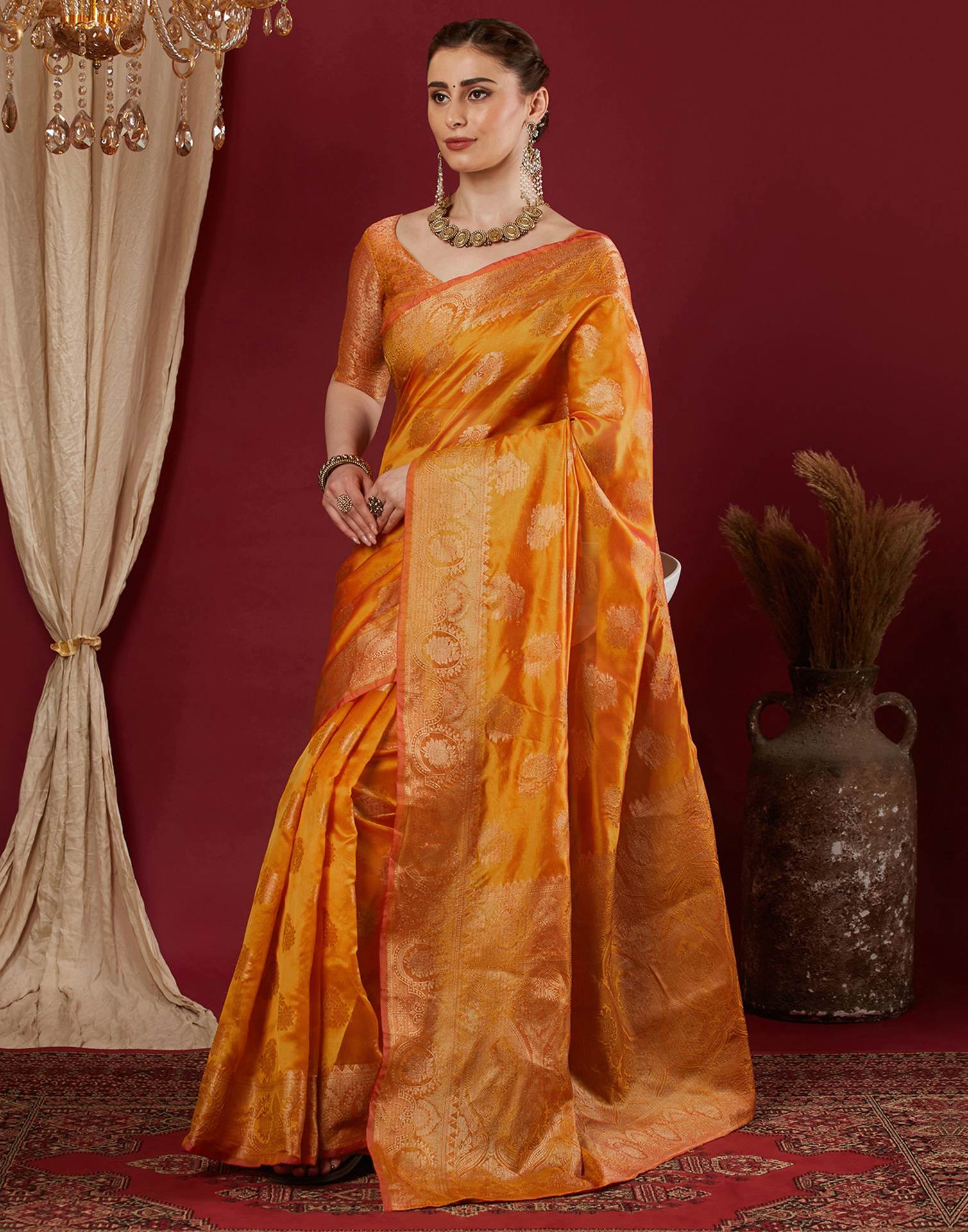 Turmeric Yellow Organza Woven Banarasi Saree