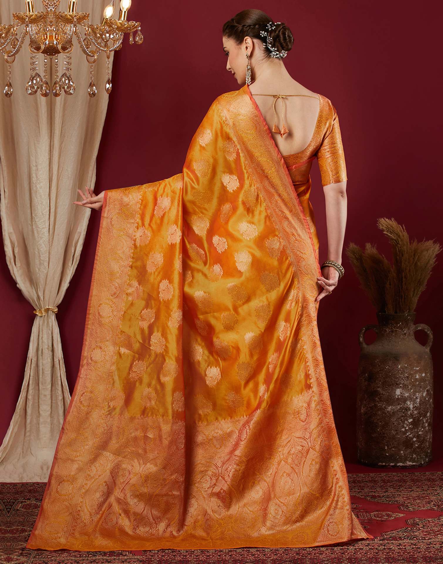 Turmeric Yellow Organza Woven Banarasi Saree
