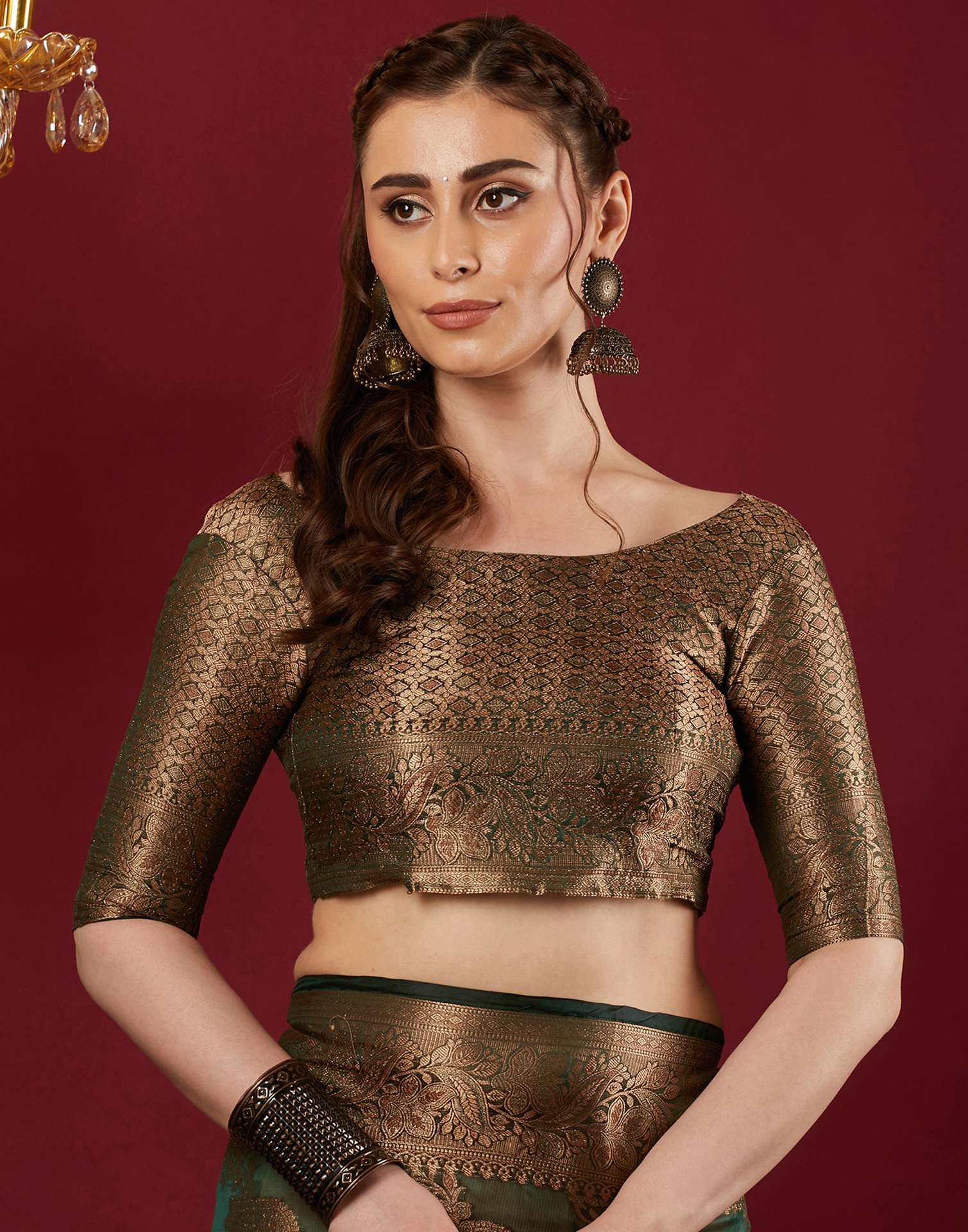 Dark Green Organza Woven Banarasi Saree
