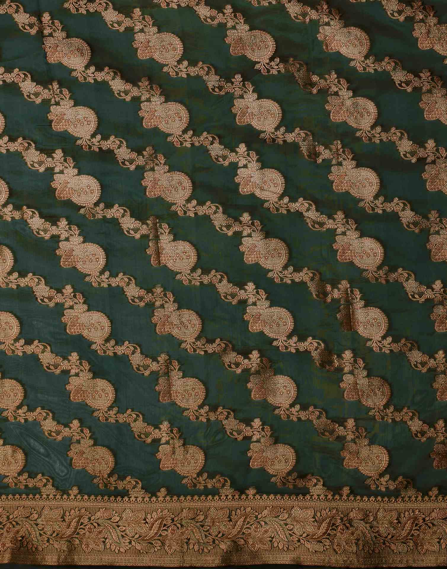 Dark Green Organza Woven Banarasi Saree