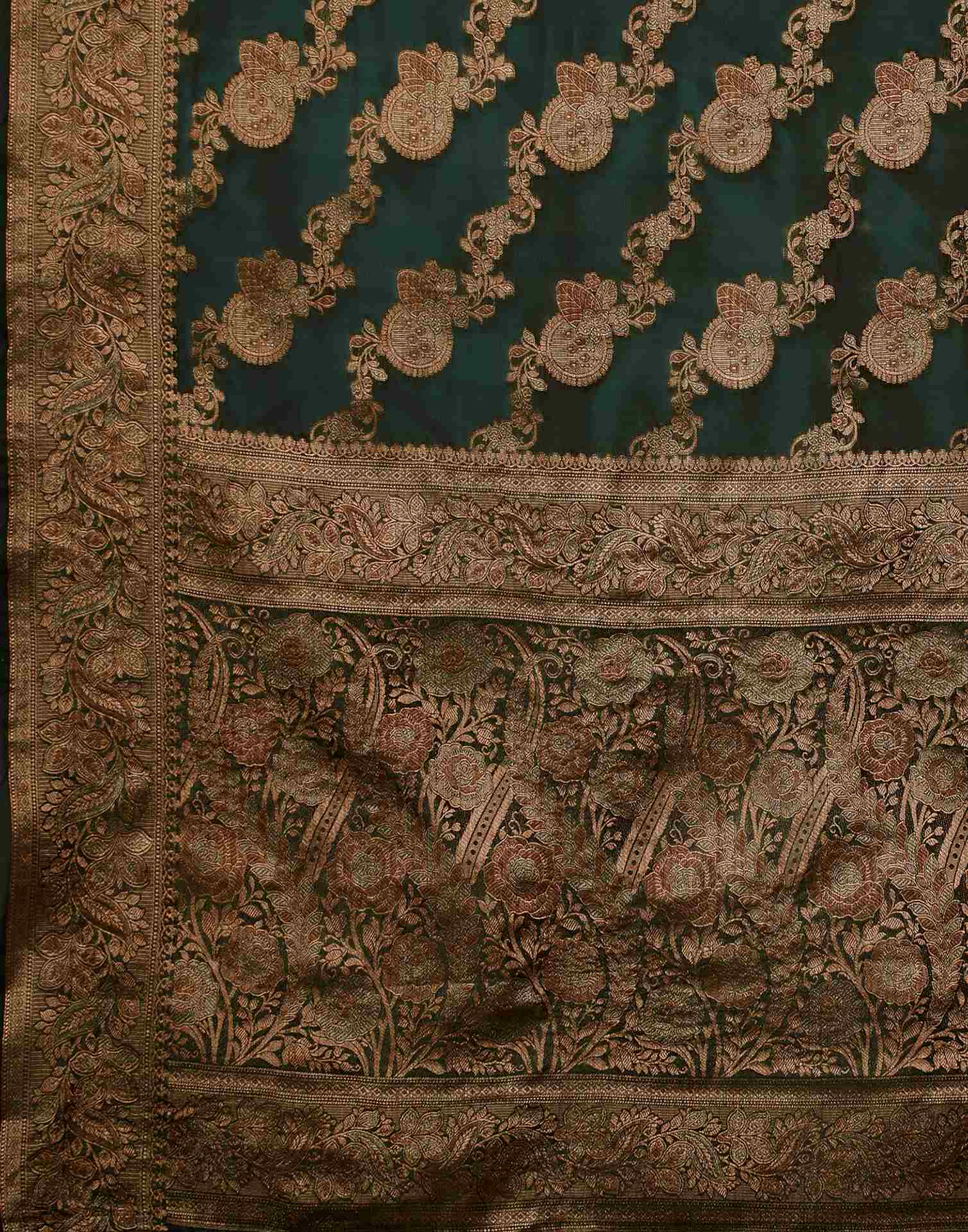 Dark Green Organza Woven Banarasi Saree