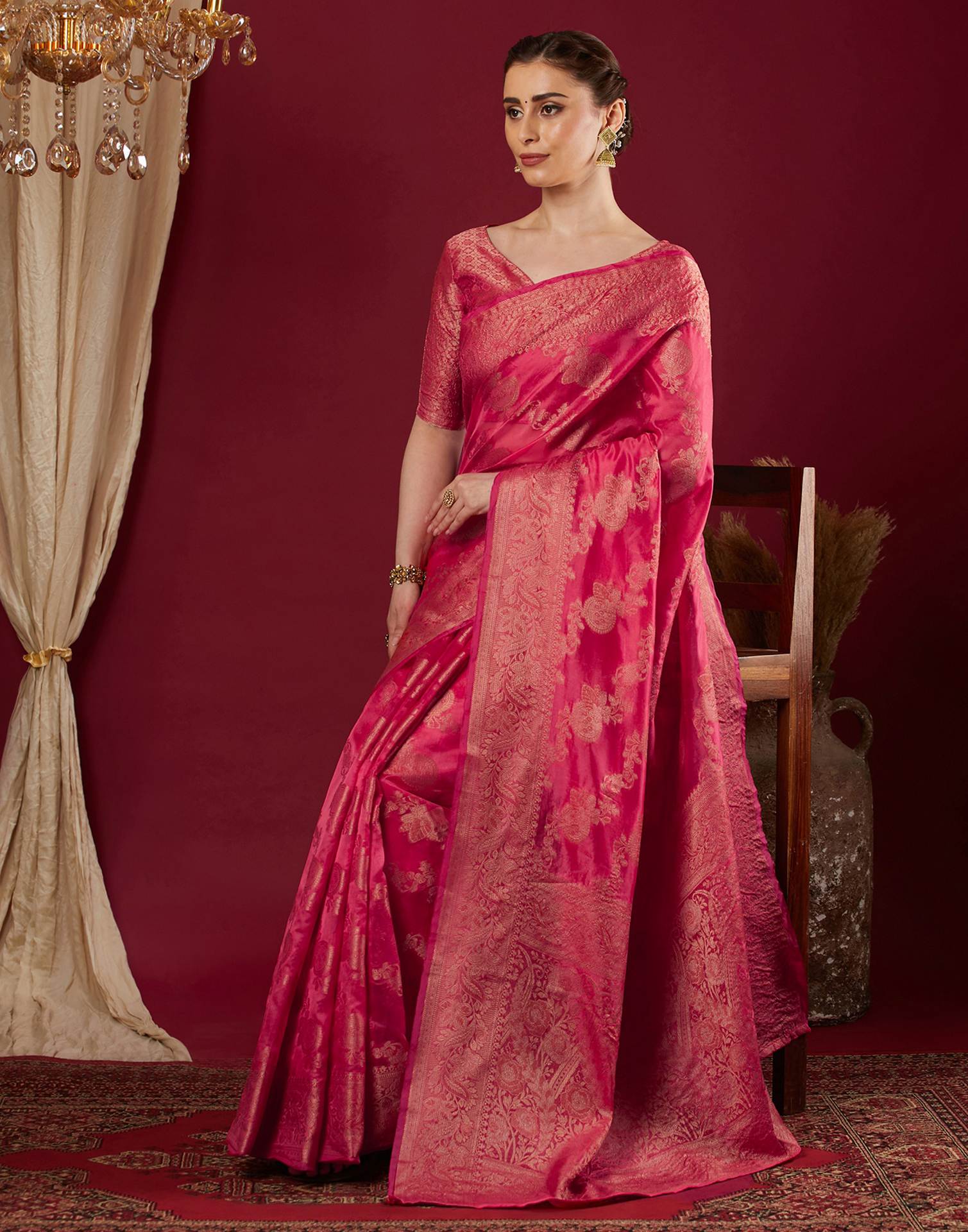 Pink Organza Woven Banarasi Saree