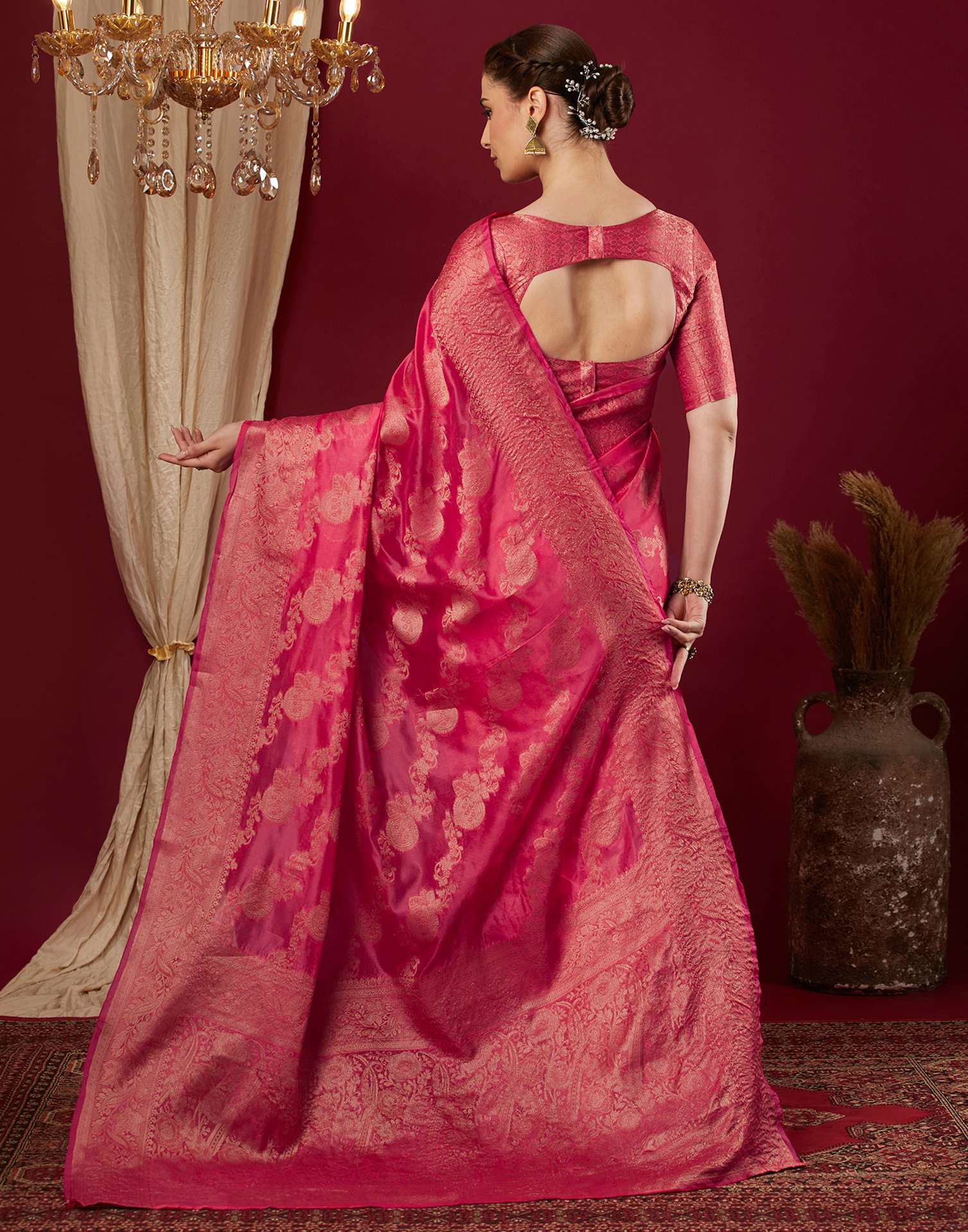 Pink Organza Woven Banarasi Saree