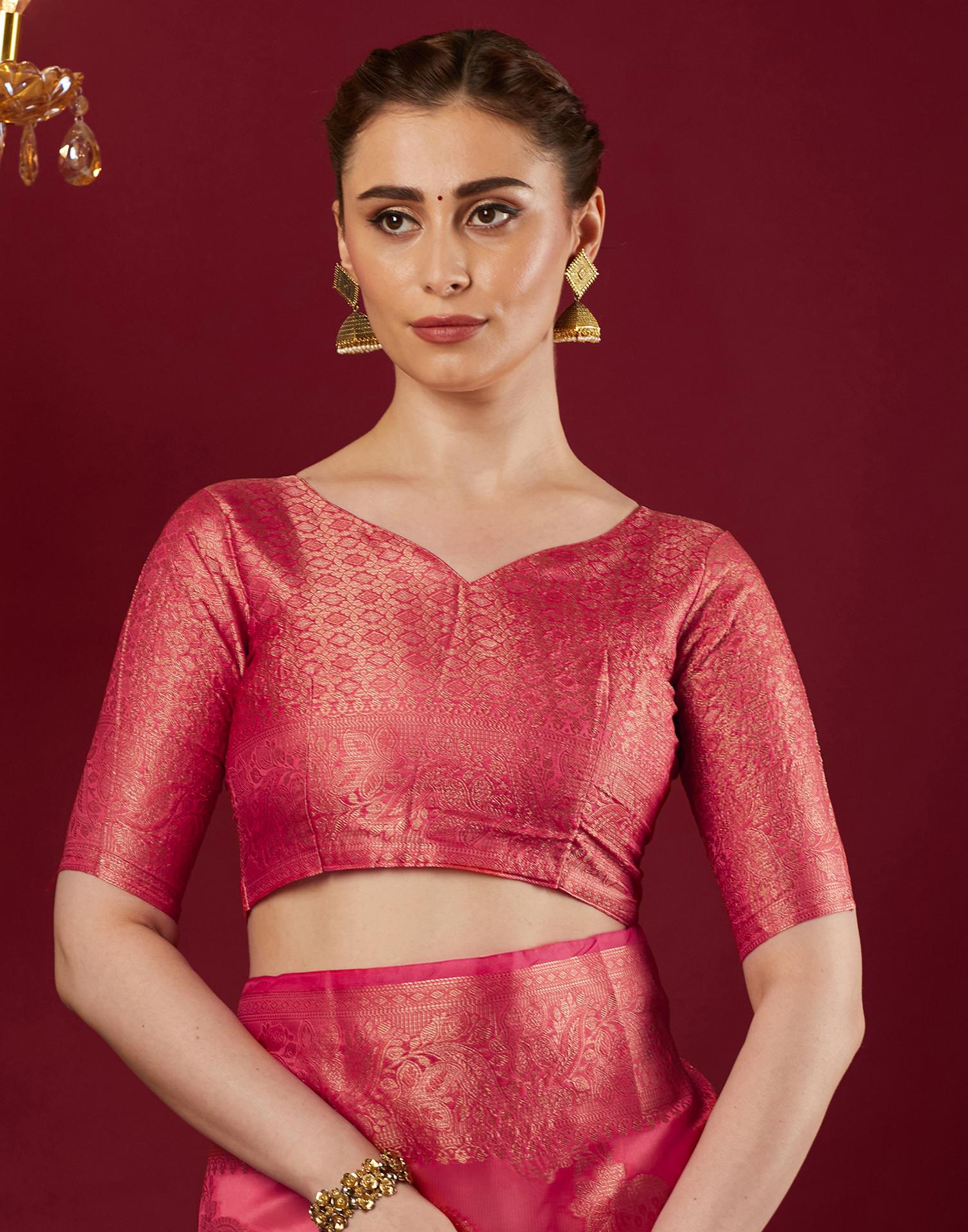 Pink Organza Woven Banarasi Saree