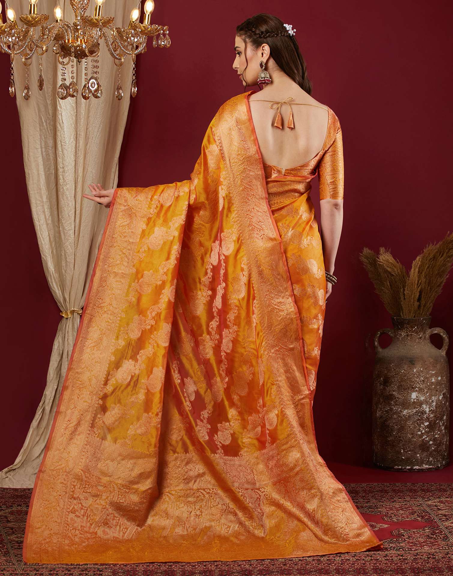 Turmeric Yellow Organza Woven Banarasi Saree
