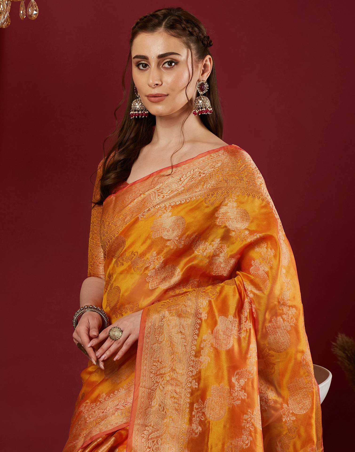 Turmeric Yellow Organza Woven Banarasi Saree