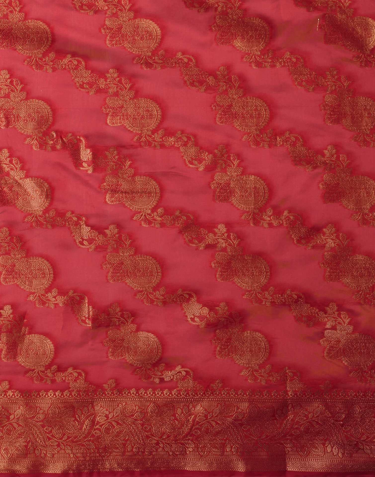 Cherry Red Organza Woven Banarasi Saree