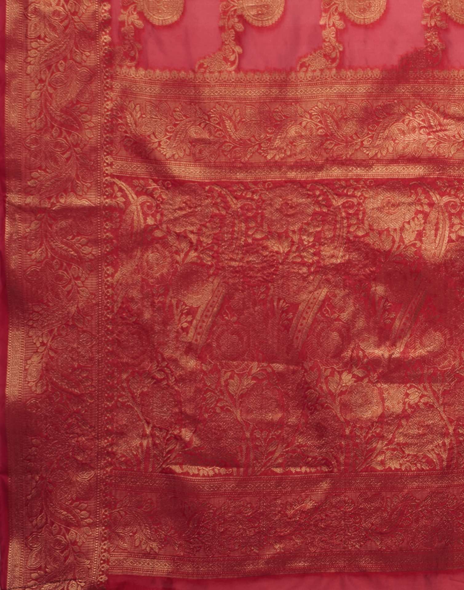 Cherry Red Organza Woven Banarasi Saree