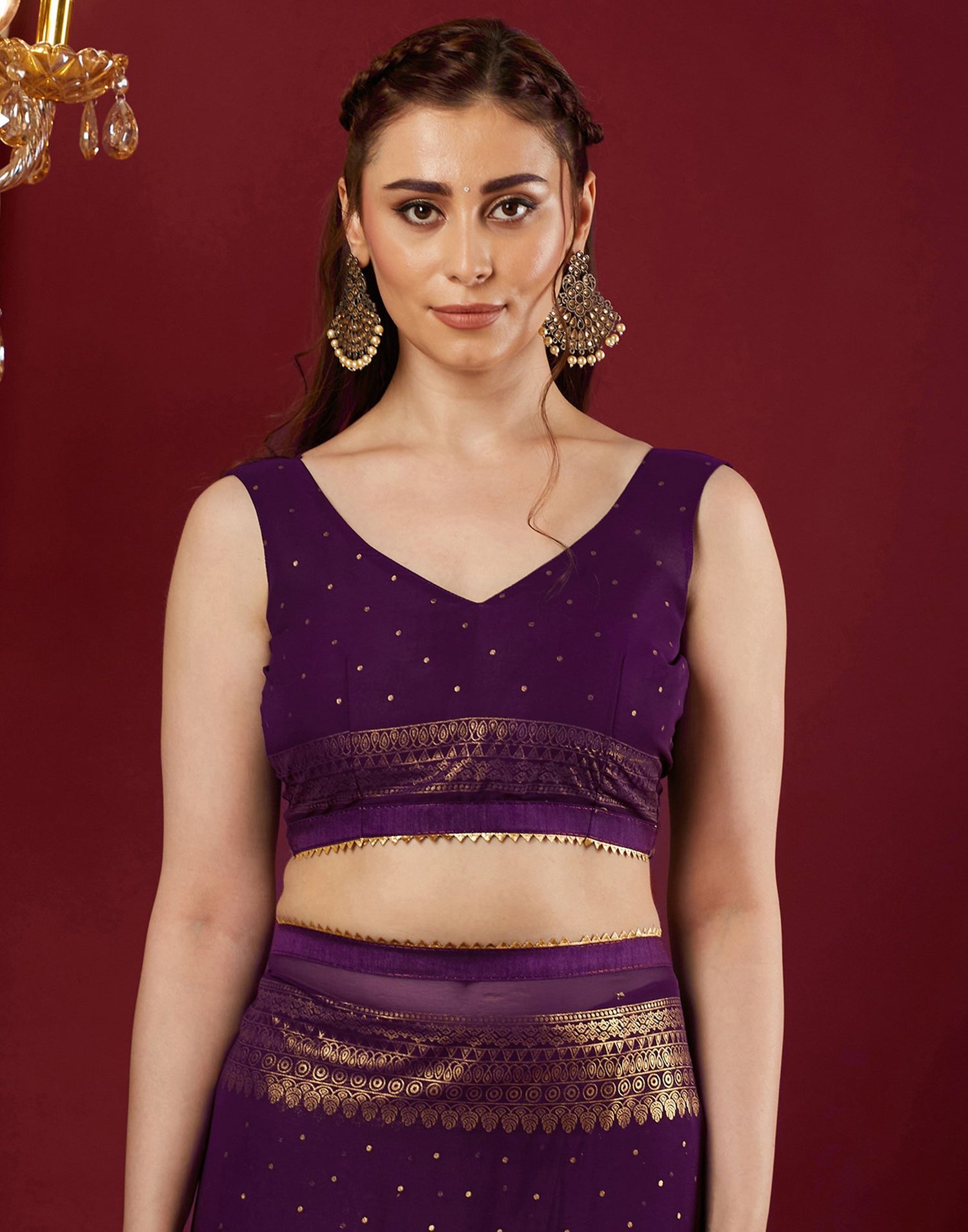 Wine Georgette Foil Printed Saree