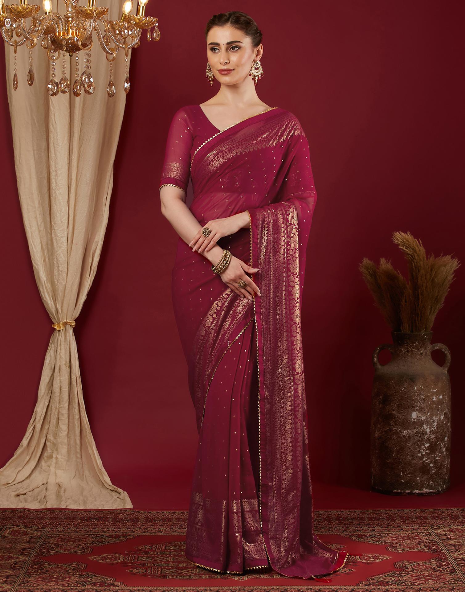 Rani Pink Georgette Foil Printed Saree