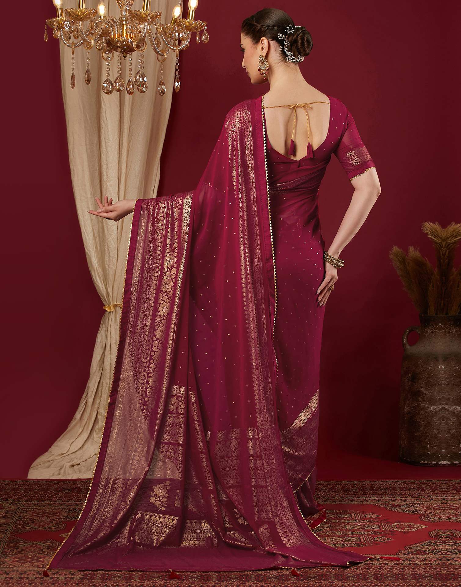 Rani Pink Georgette Foil Printed Saree