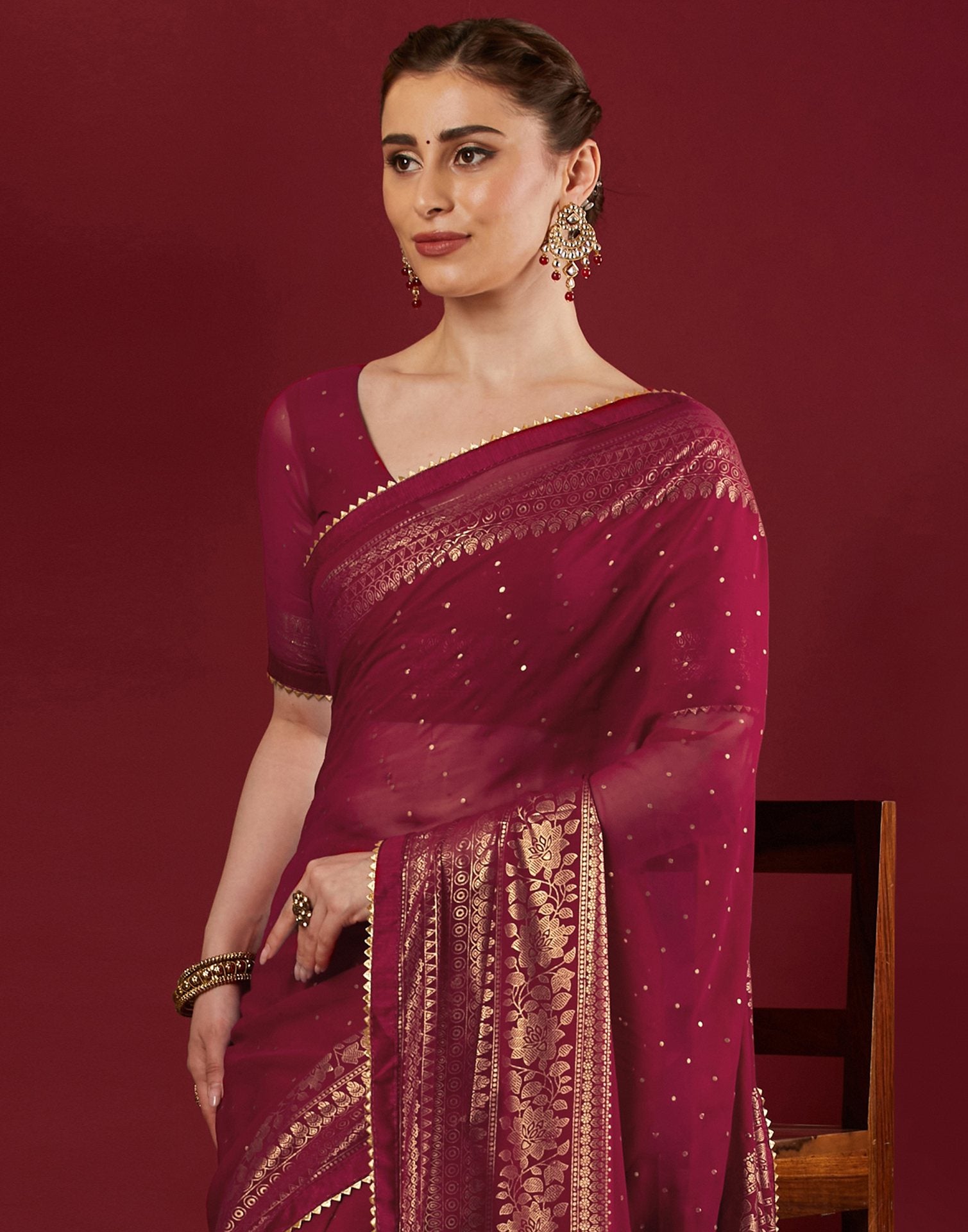 Rani Pink Georgette Foil Printed Saree