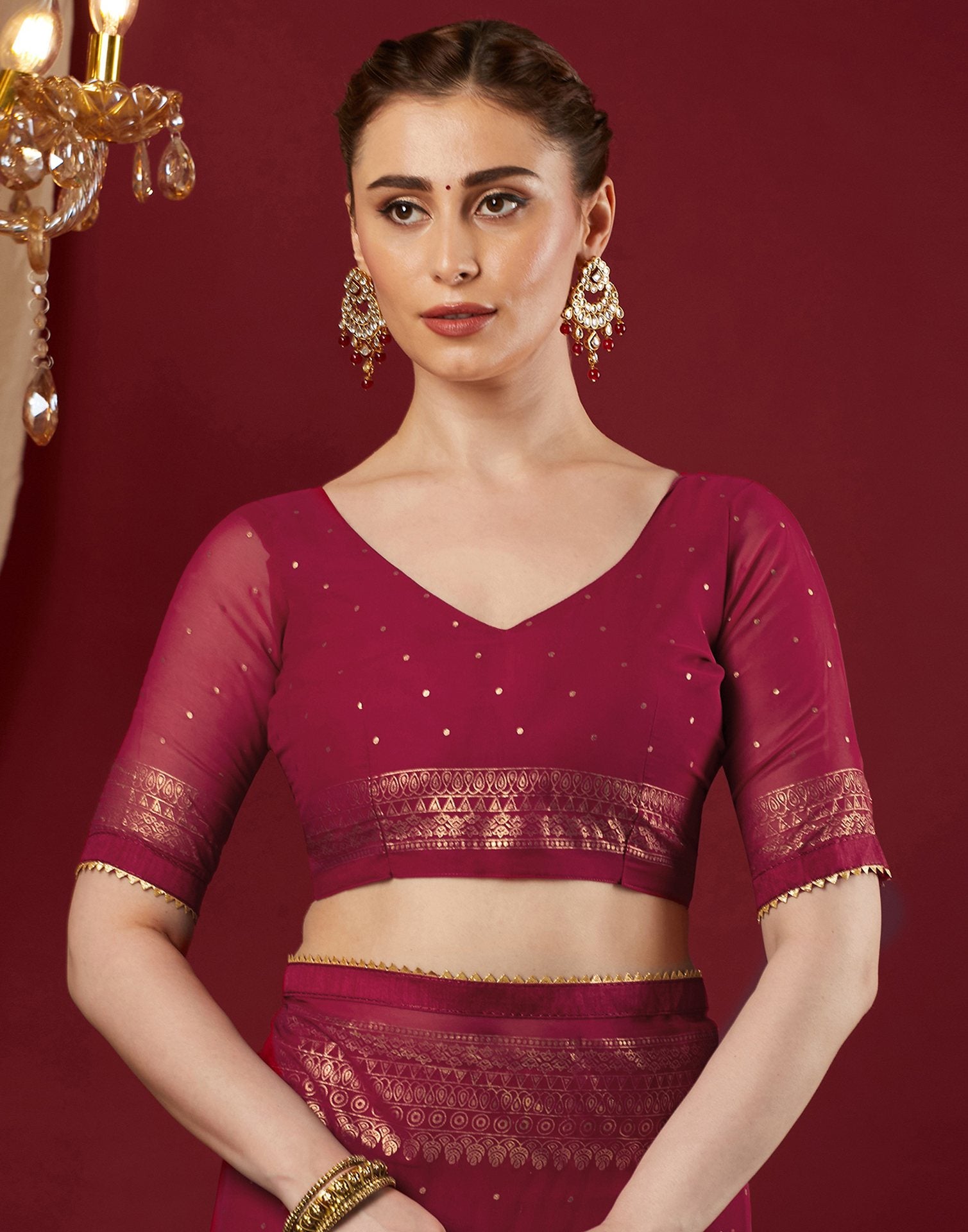 Rani Pink Georgette Foil Printed Saree
