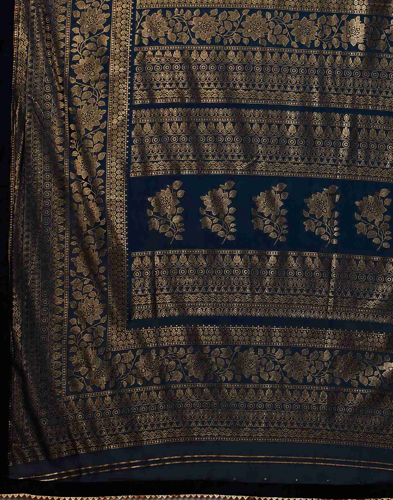 Navy Blue Georgette Foil Printed Saree