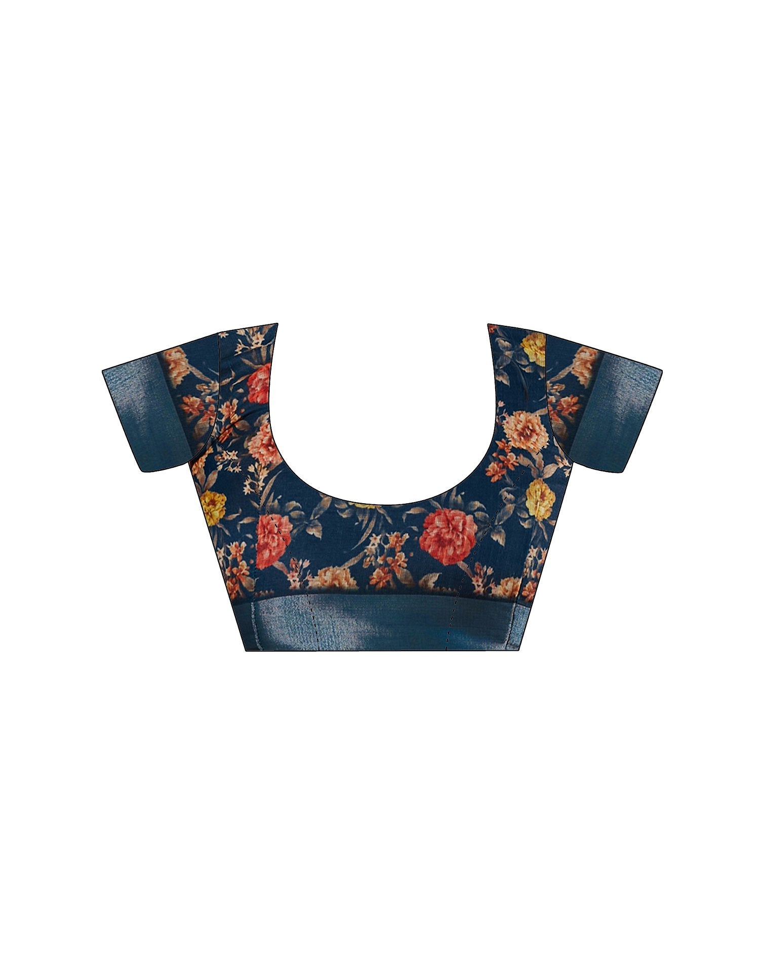 Navy Blue Linen Floral Printed Saree