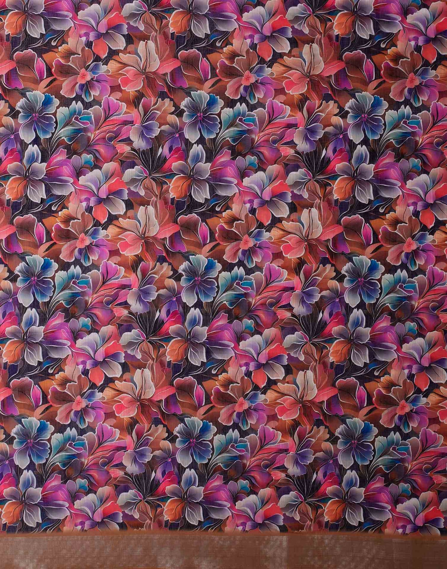 Multicoloured Linen Floral Printed Saree