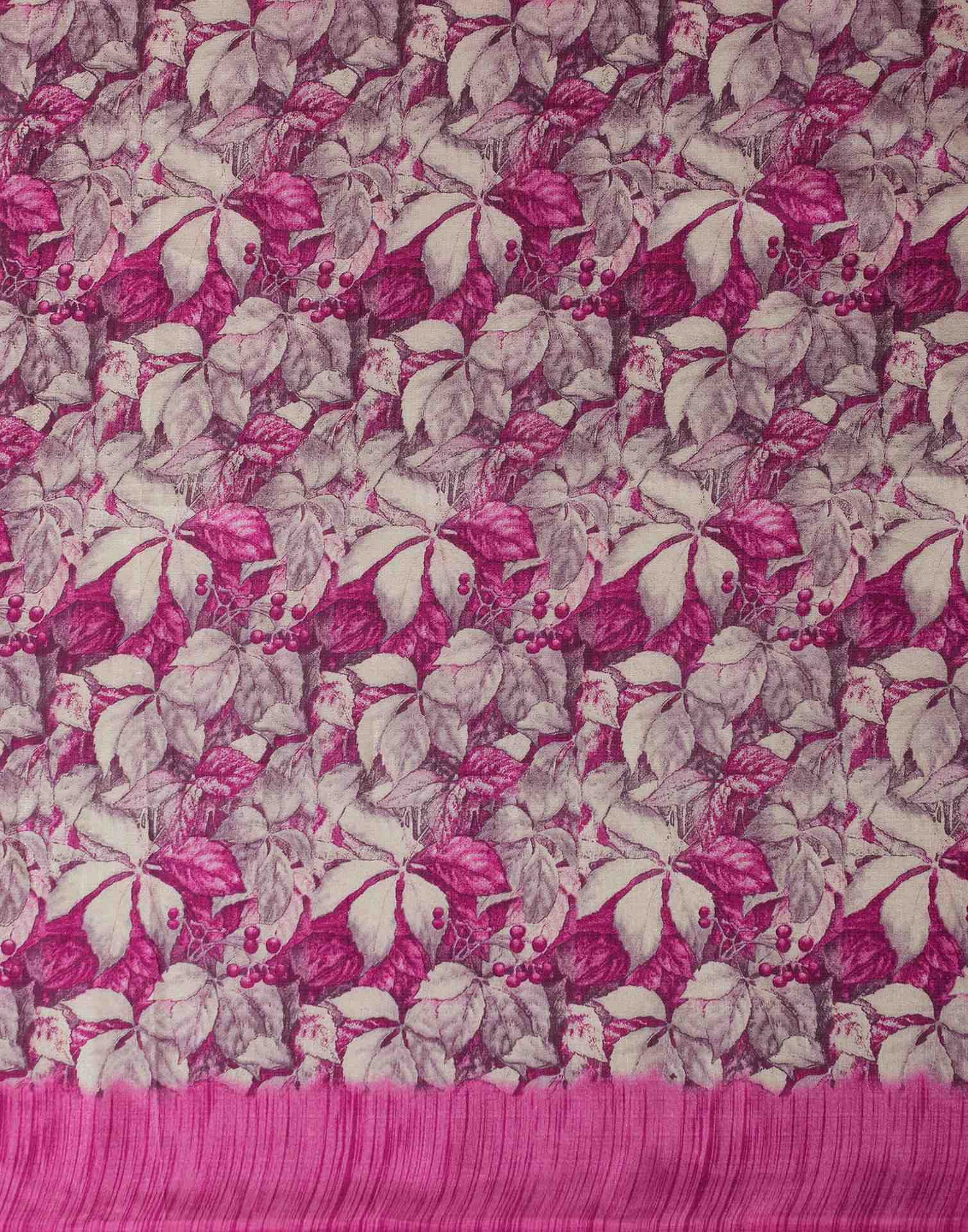 Dark Pink Cotton Blend Floral Printed Saree