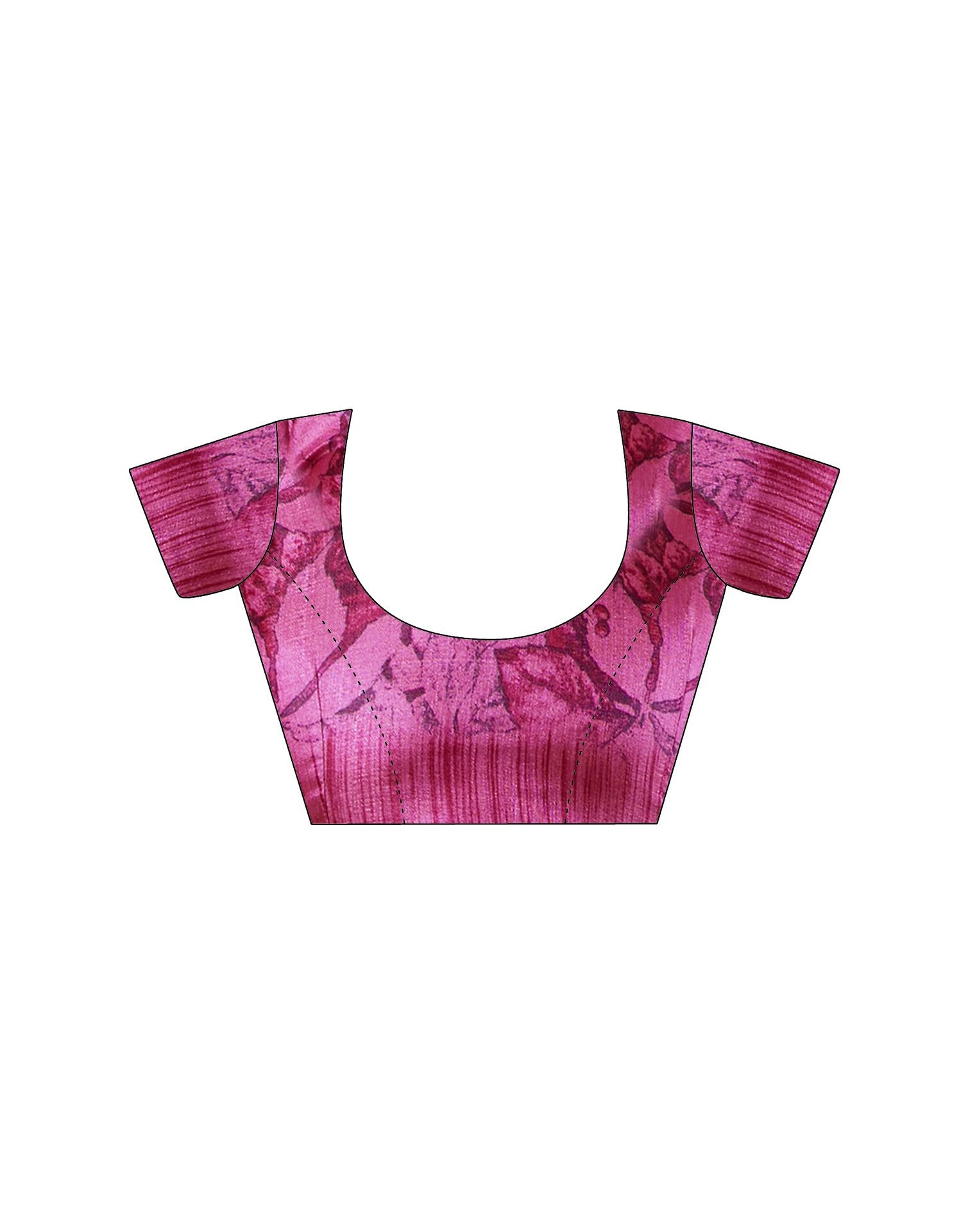 Dark Pink Cotton Blend Floral Printed Saree