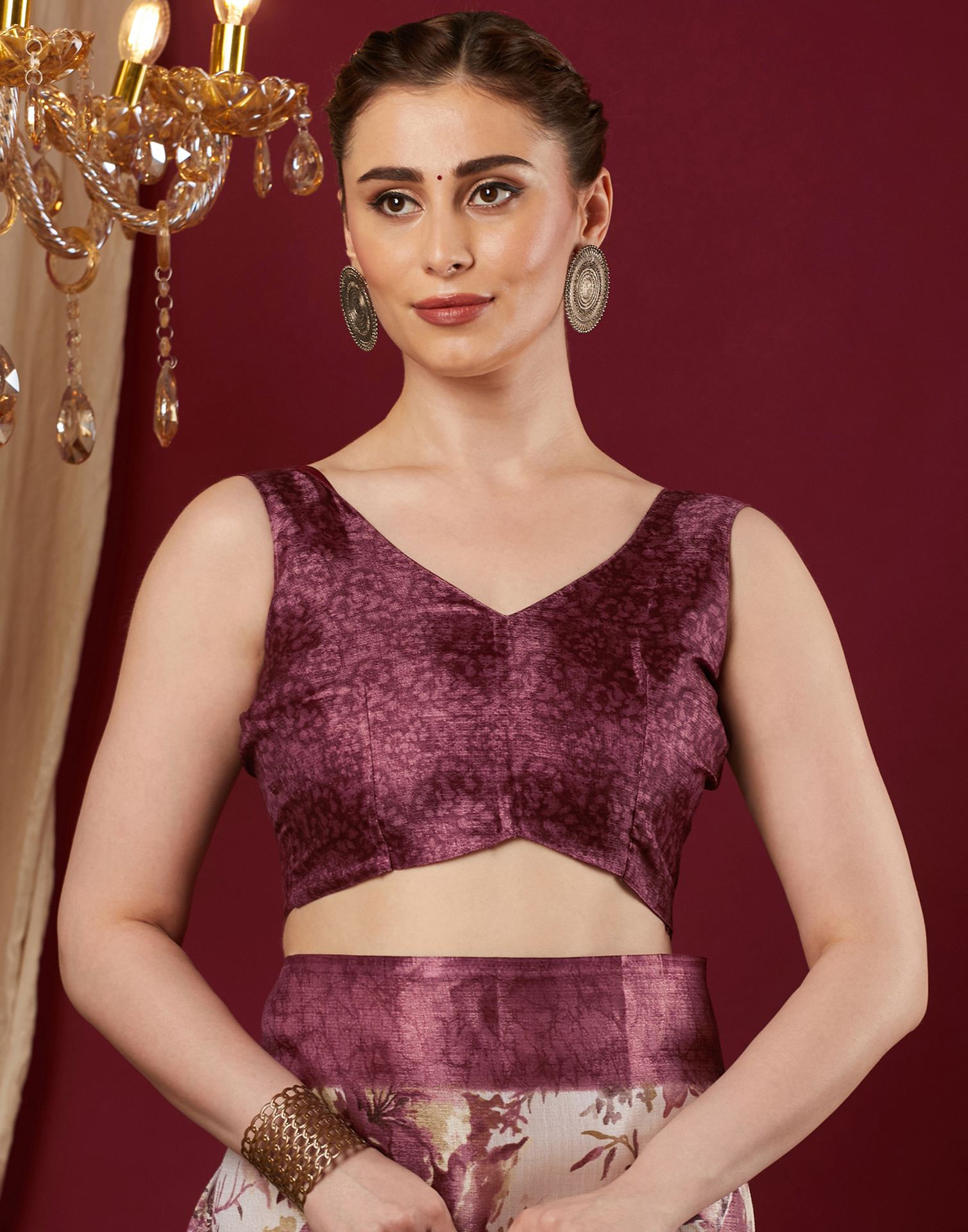 Mauve Cotton Blend Floral Printed Saree