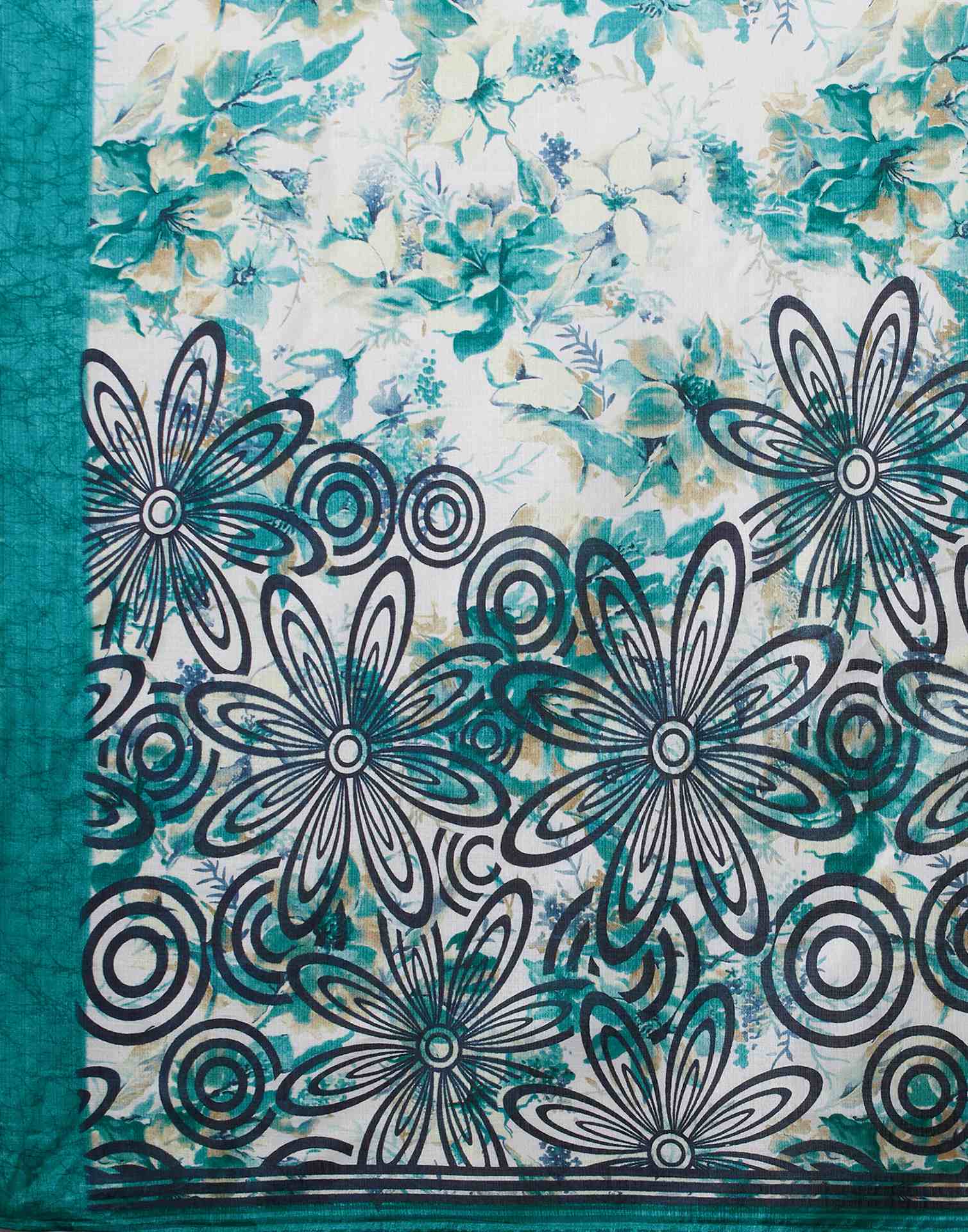 Blue Cotton Blend Floral Printed Saree