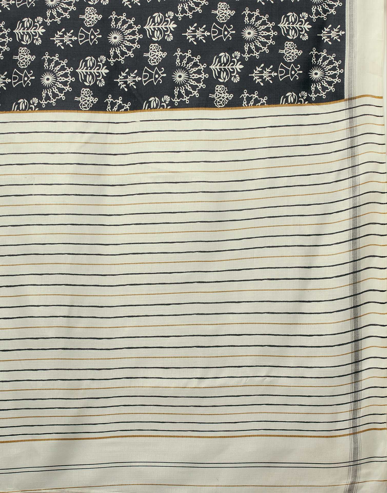 Black Cotton Blend Warli Printed Saree