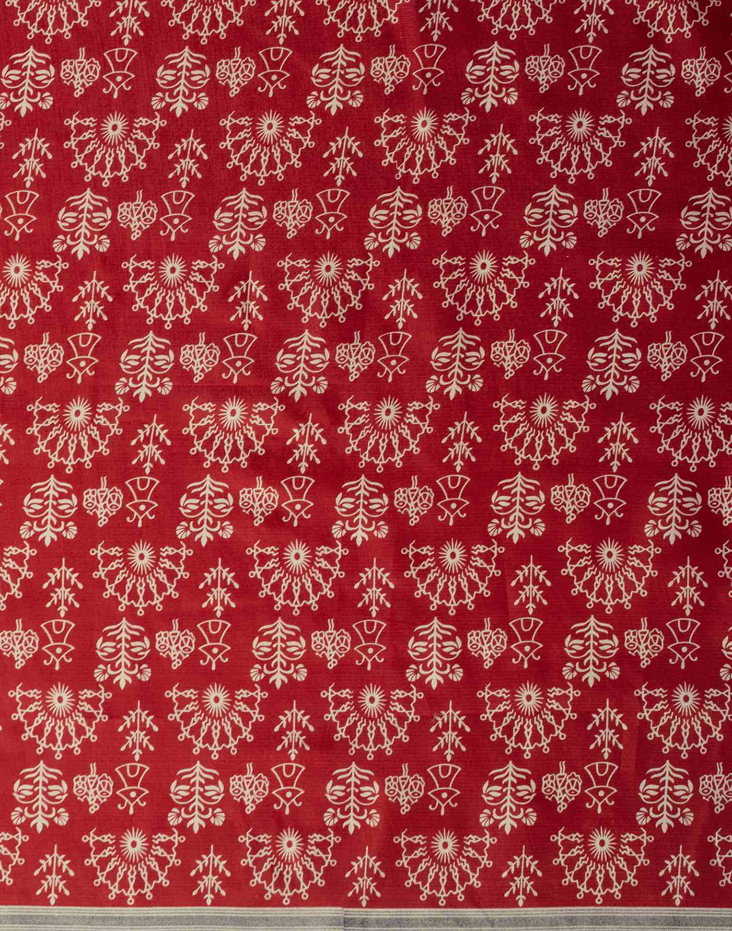 Red Cotton Blend Warli Printed Saree