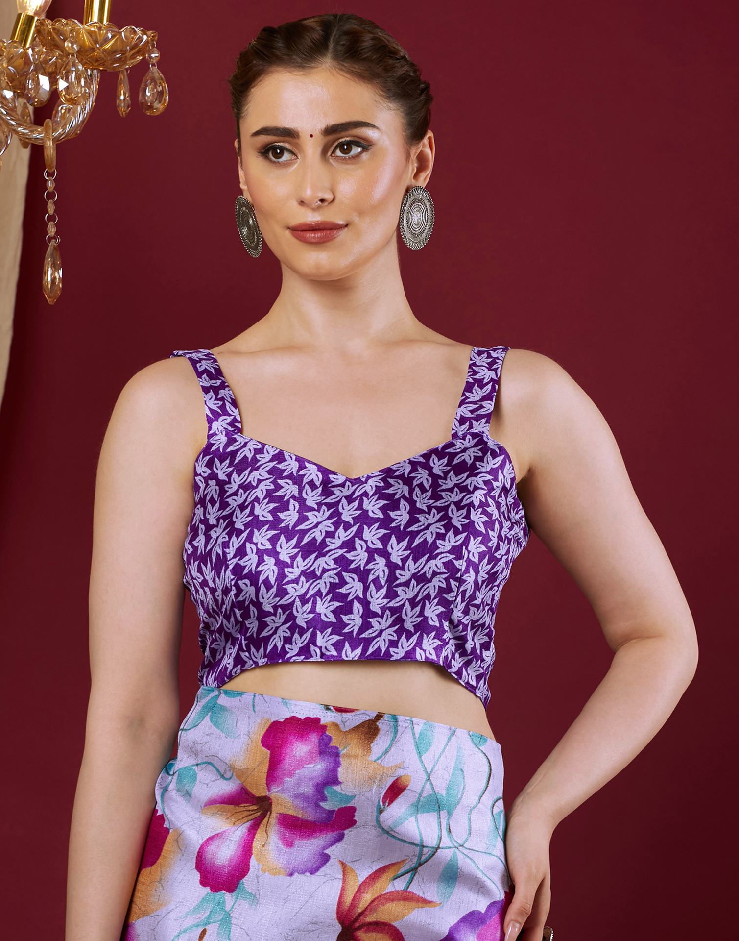 Light Lavender Cotton Blend Floral Printed Saree