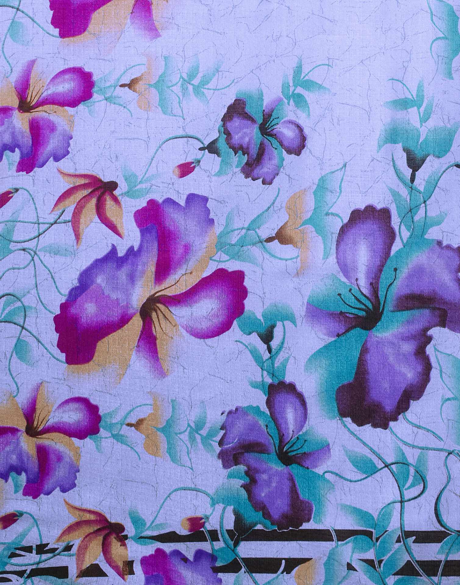 Light Lavender Cotton Blend Floral Printed Saree