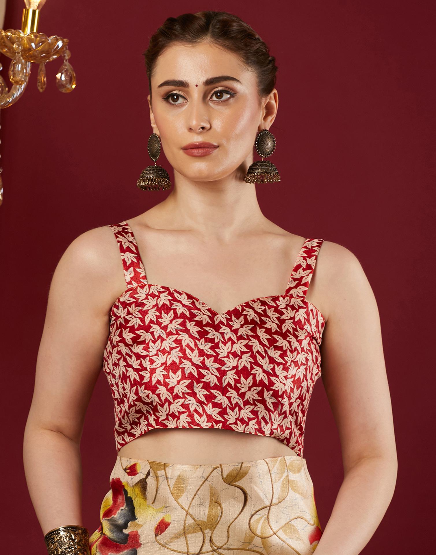 Dark Cream Cotton Blend Floral Printed Saree
