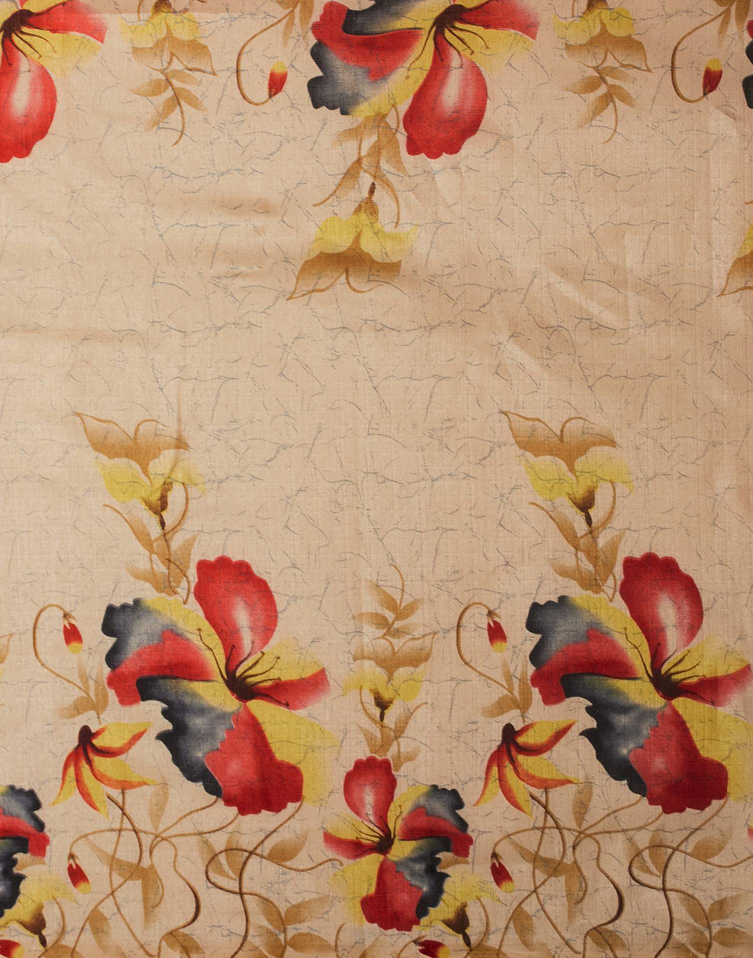 Dark Cream Cotton Blend Floral Printed Saree