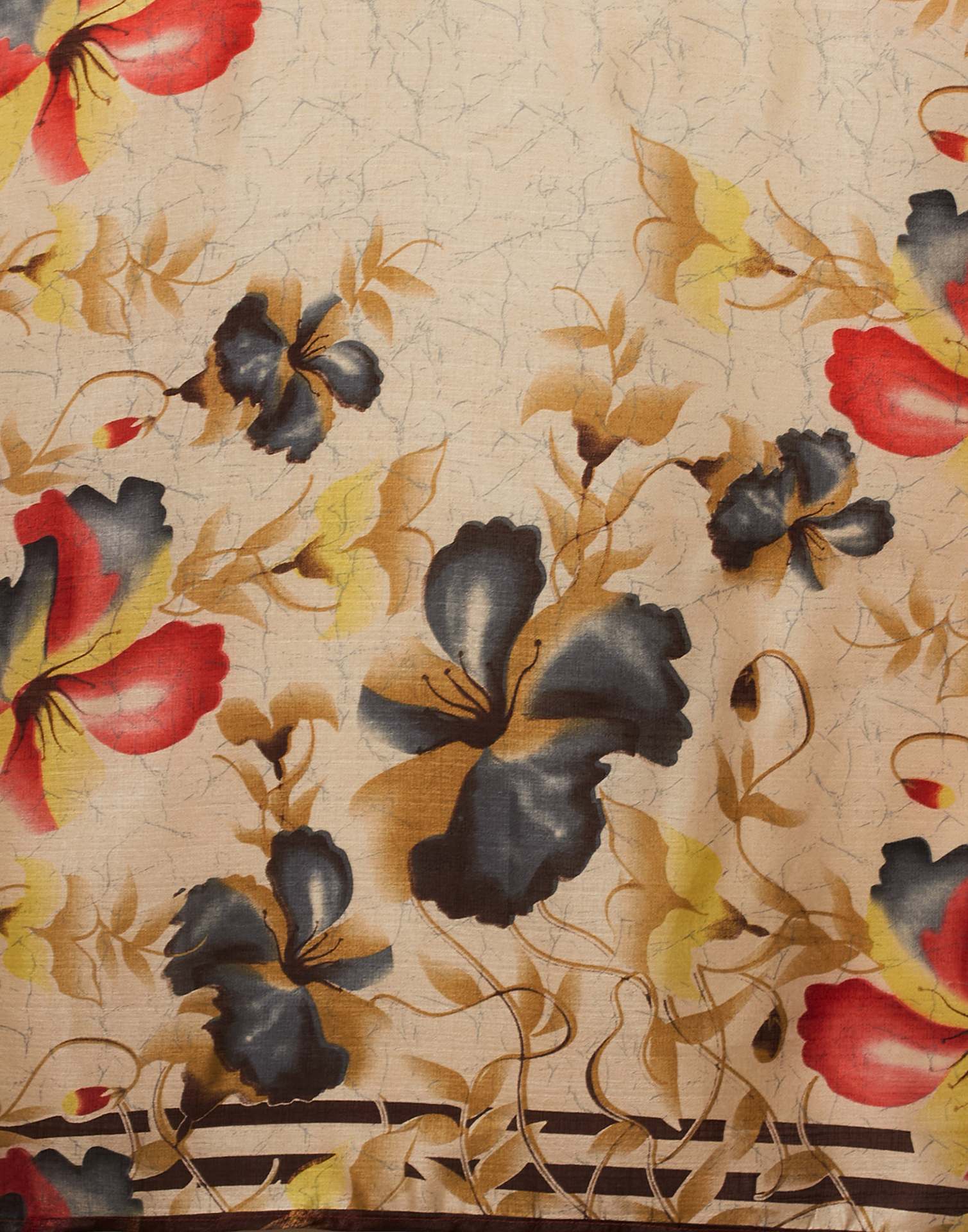 Dark Cream Cotton Blend Floral Printed Saree