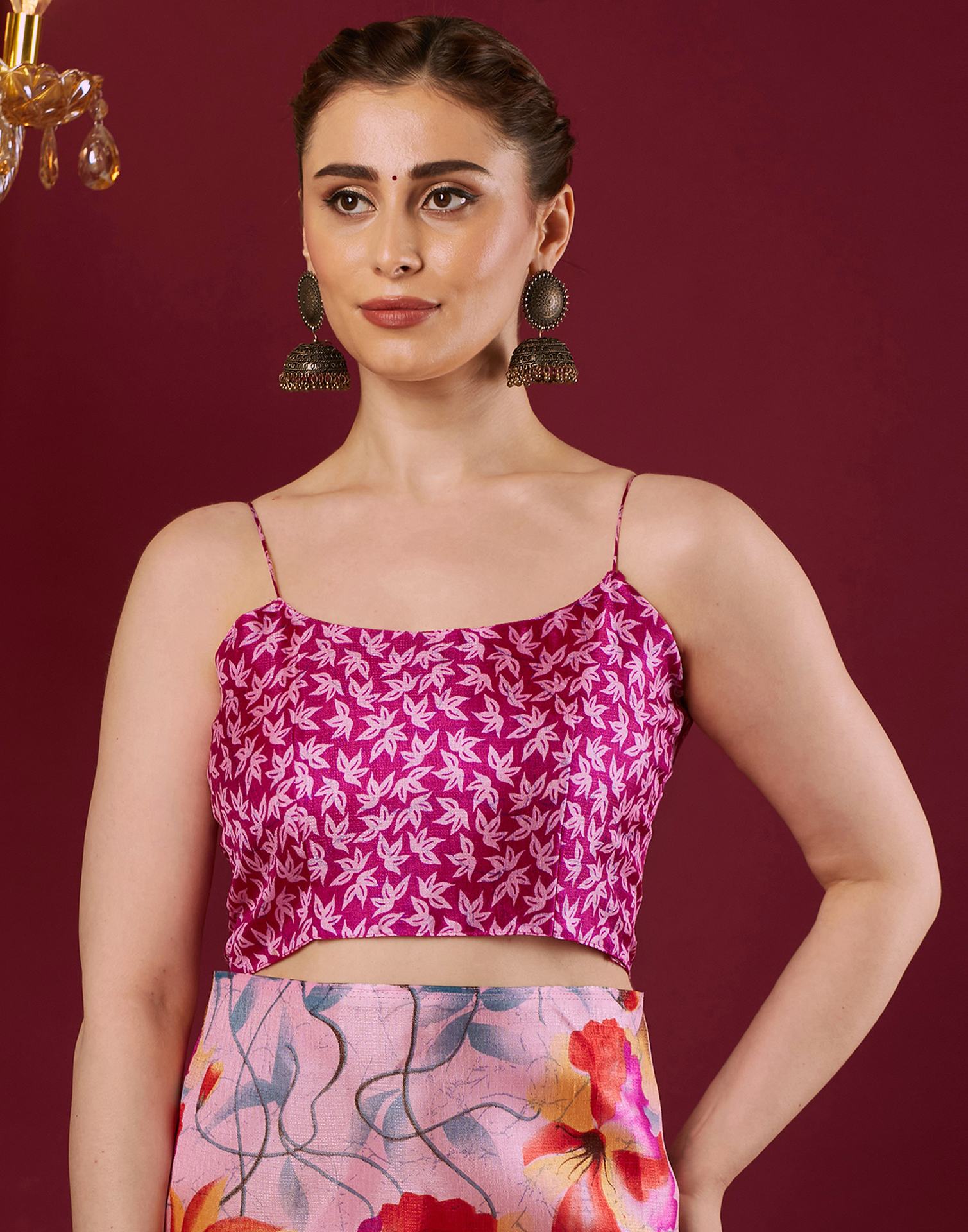 Light Pink Cotton Blend Floral Printed Saree