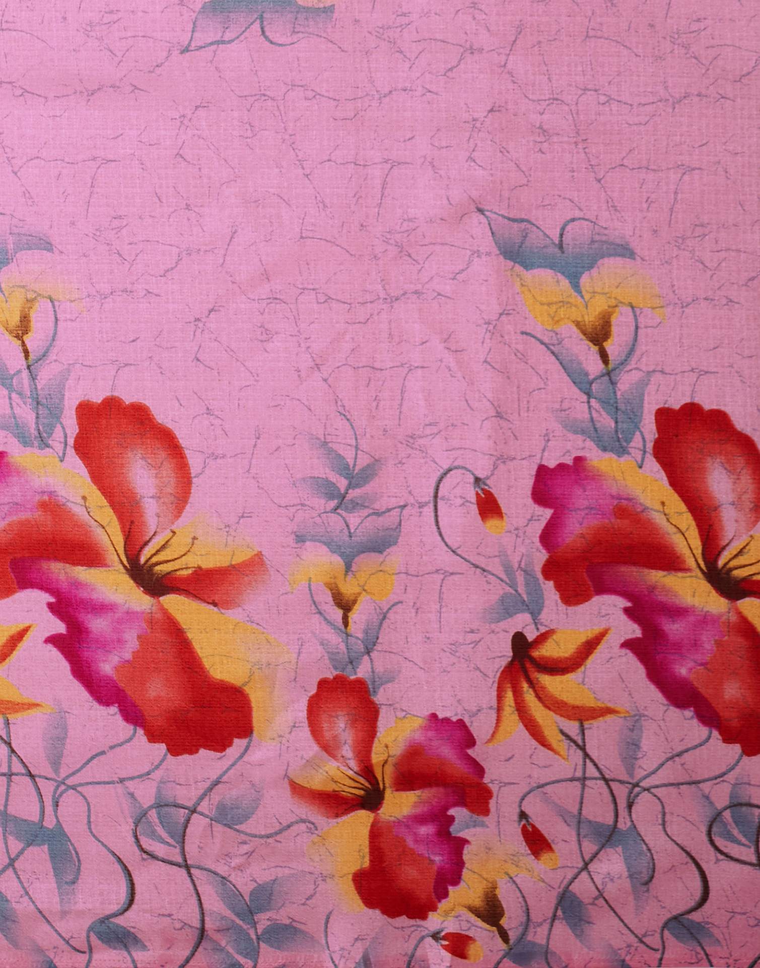 Light Pink Cotton Blend Floral Printed Saree