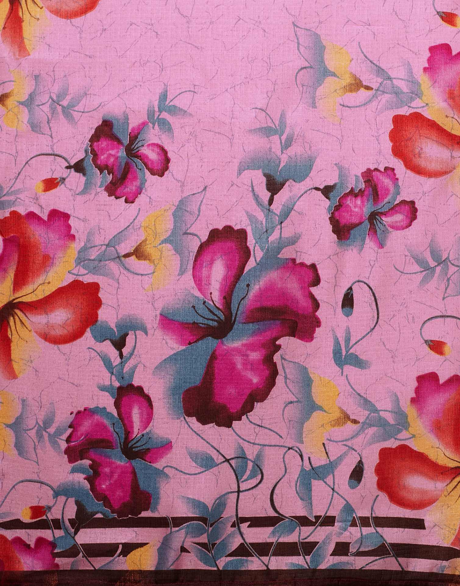 Light Pink Cotton Blend Floral Printed Saree