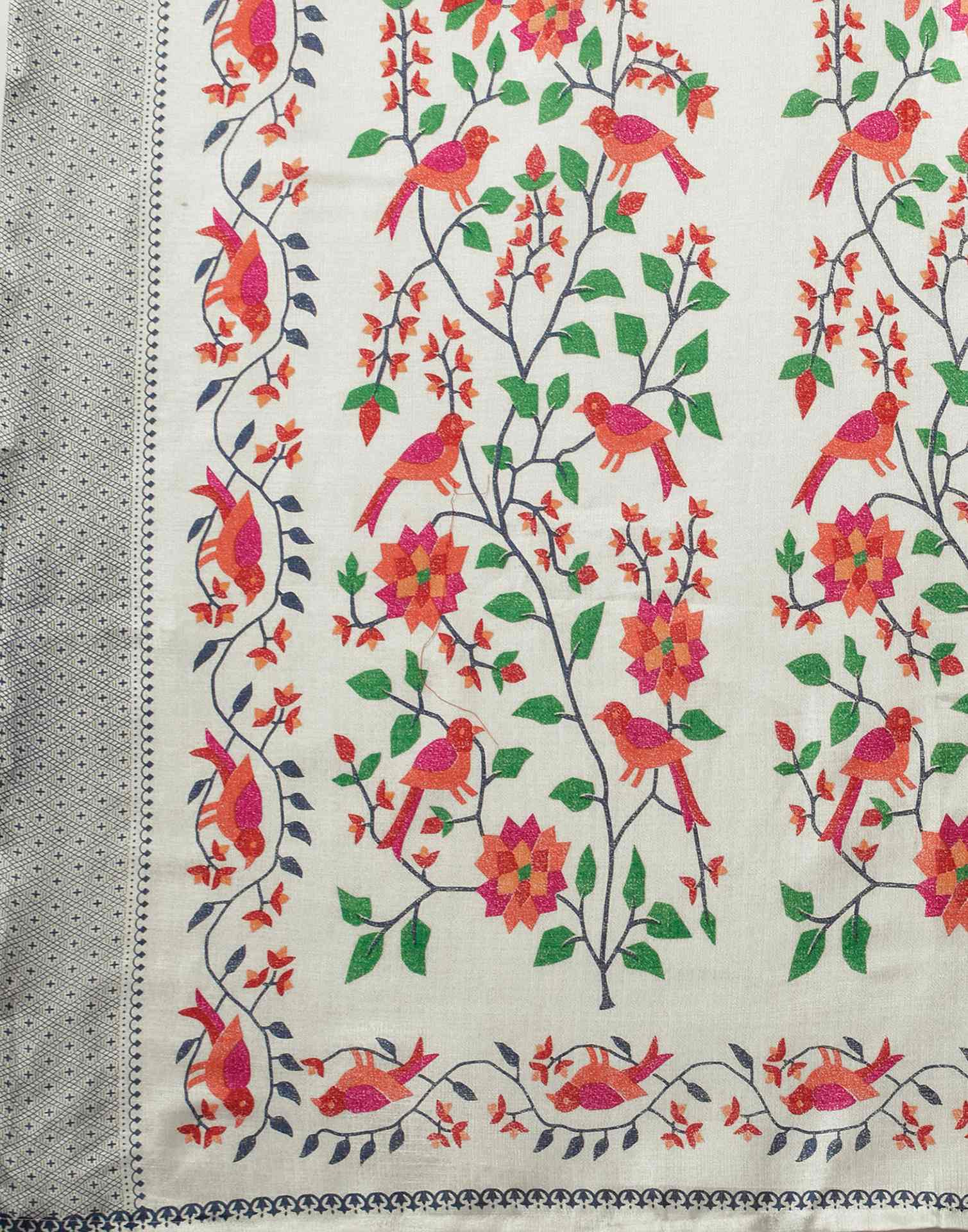 Off White Cotton Blend Floral Printed Saree
