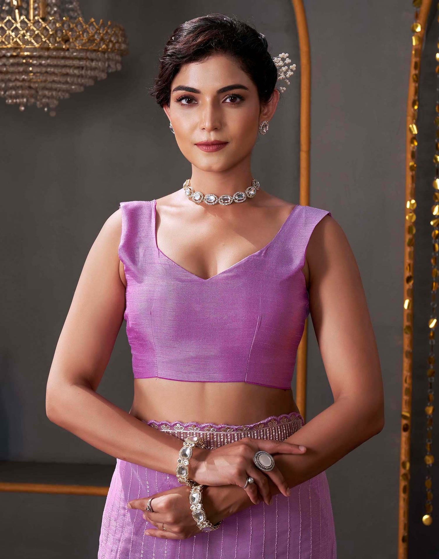 Light Purple Organza Sequence Embroidery Saree