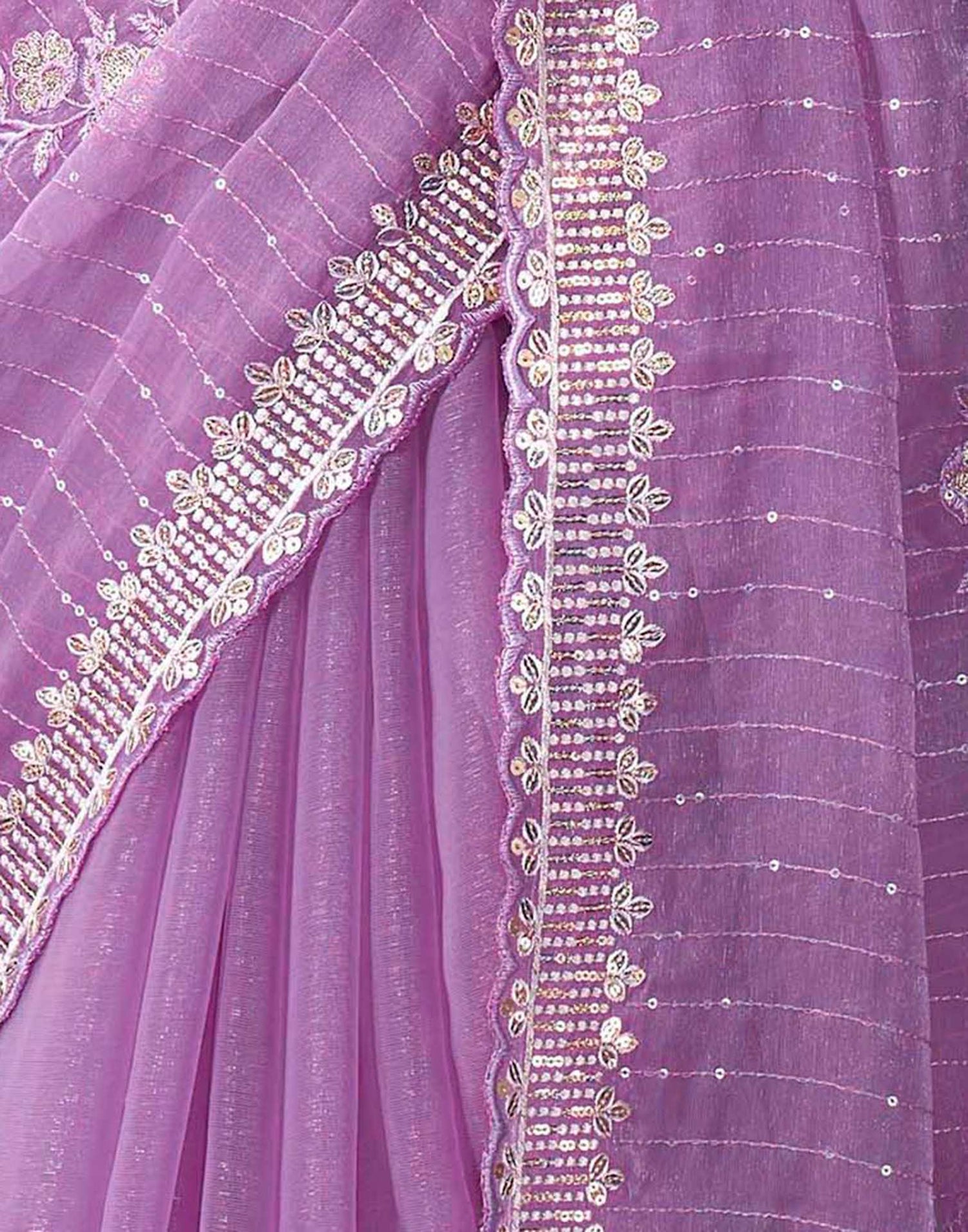 Light Purple Organza Sequence Embroidery Saree