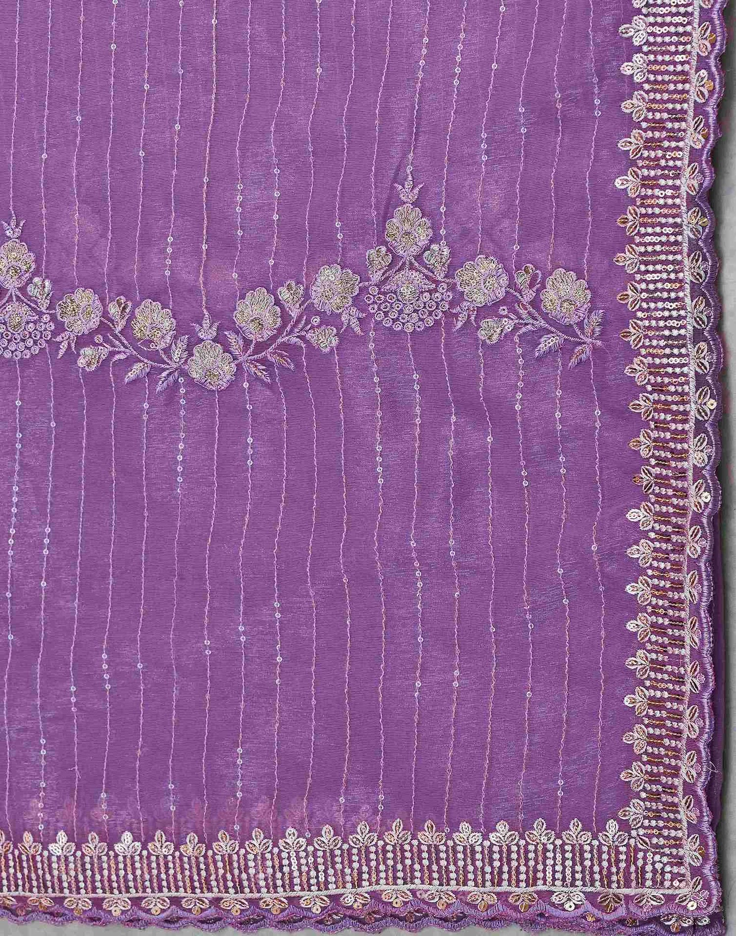 Light Purple Organza Sequence Embroidery Saree