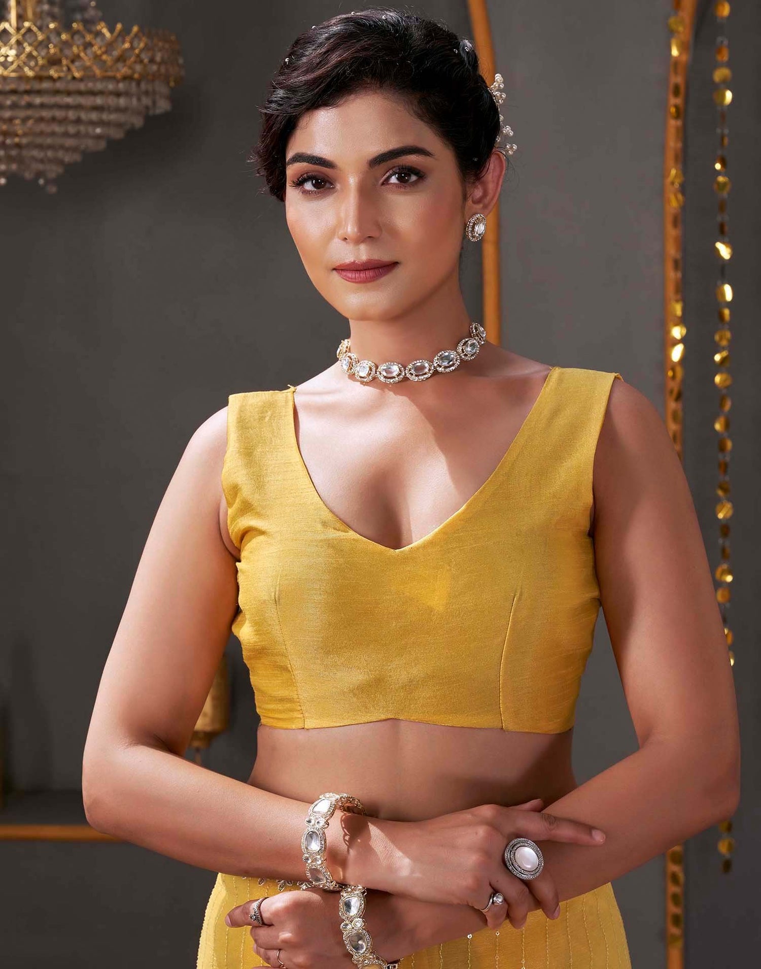 Yellow Organza Sequence Embroidery Saree