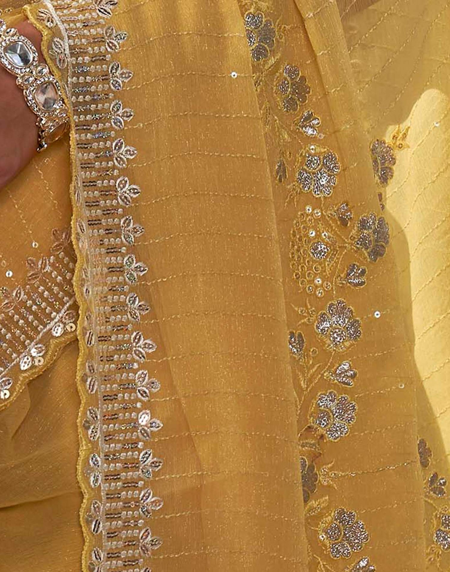 Yellow Organza Sequence Embroidery Saree